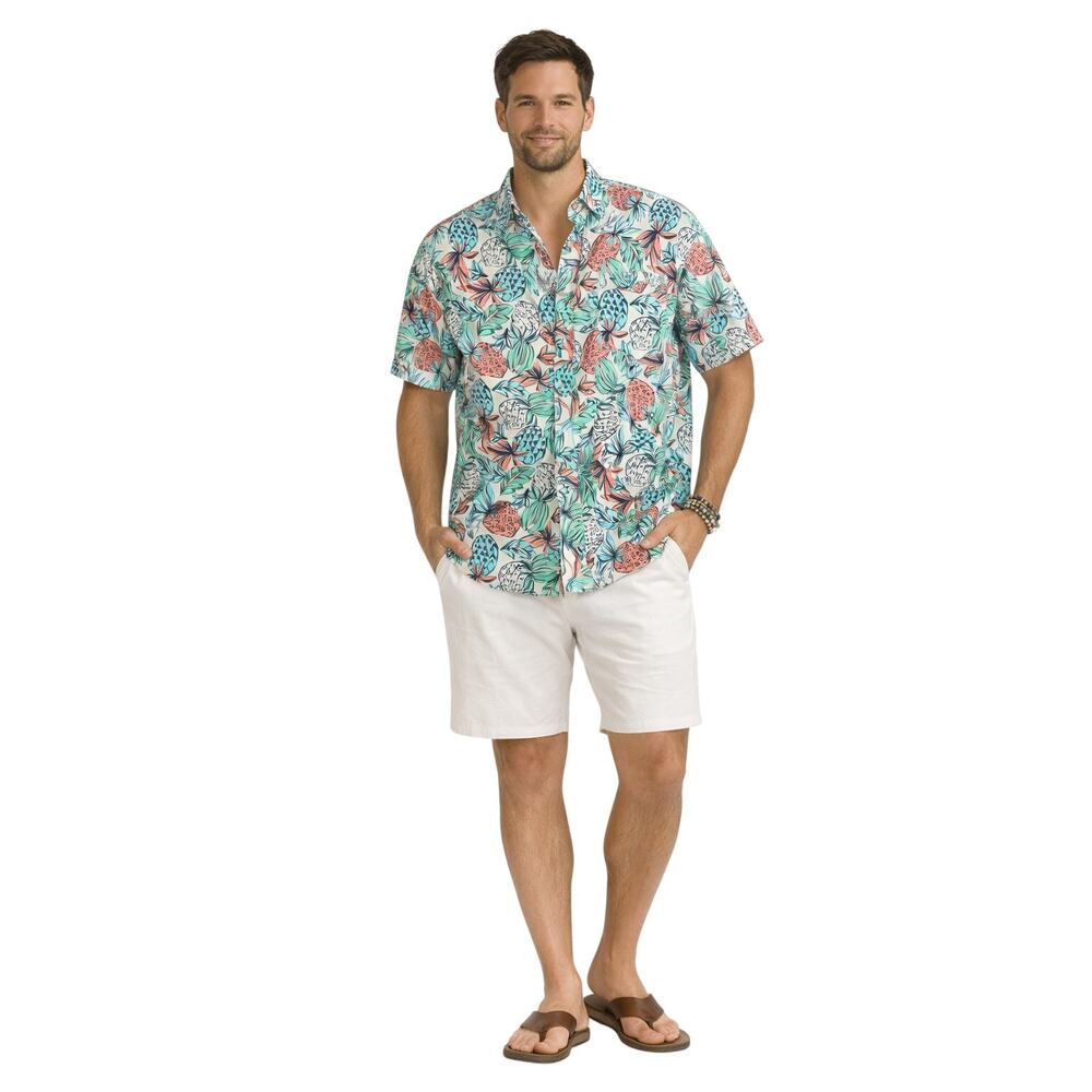 Crown & Ivy Men’s XL Hawaiian Tropical Pineapple Resort Shirt Classic Fit GUC